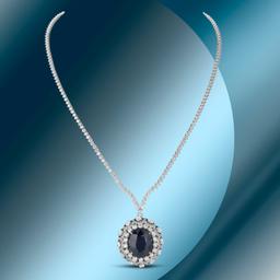 14K Gold 17.90cts Sapphire & 11.78cts Diamond Necklace