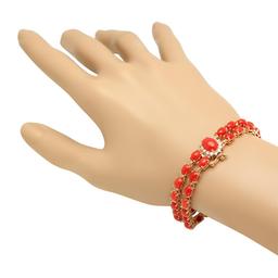 14K Gold 19.20ct Coral 0.33cts Diamond Bracelet