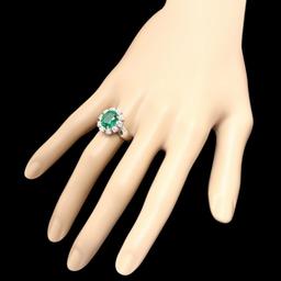 14k White Gold 3.00ct Emerald 1.10ct Diamond Ring