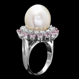 14k Gold 13 X 13mm Pearl 0.75ct Diamond Ring