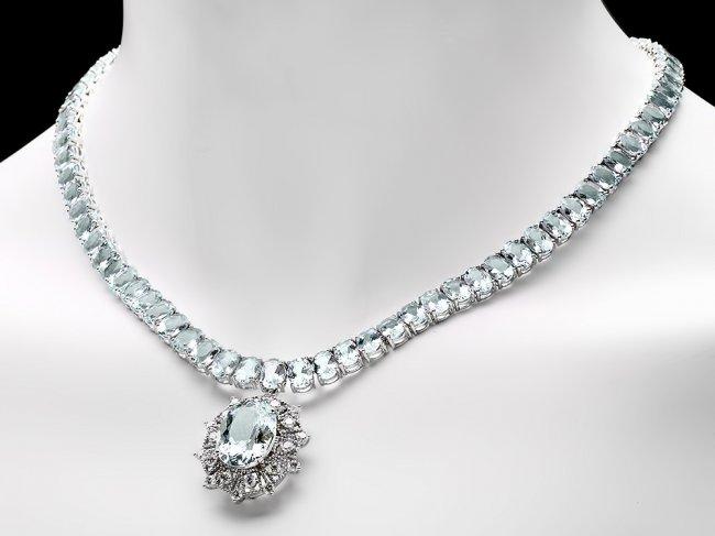 14k Gold 61ct Aquamarine 1.35ct Diamond Necklace