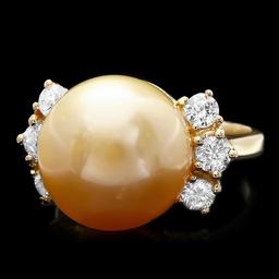 14k Yellow Gold 14mm Pearl 0.80ct Diamond Ring