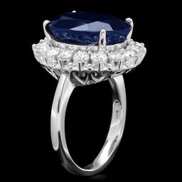 14k Gold 12.17ct Sapphire 1.48ct Diamond Ring