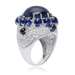 14K White Gold, 18.00.cts Sapphire, 2.25cts Diamond Ring