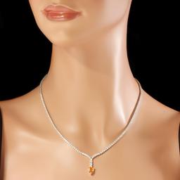 14K Gold 1.33ct Orange Sapphire 4.05cts Diamond Necklace