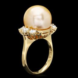 14k Yellow Gold 14mm Pearl 0.80ct Diamond Ring