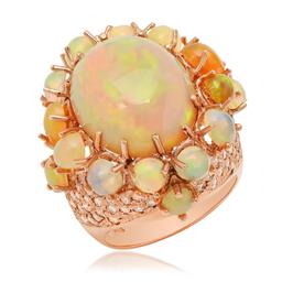 14K Rose Gold, 13.00cts Opal, 2.20cts Diamond Ring