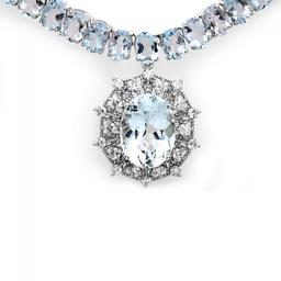 14k Gold 61ct Aquamarine 1.35ct Diamond Necklace