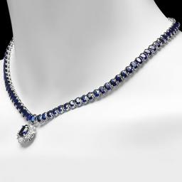 14k Gold 52.5ct Sapphire 1.50ct Diamond Necklace