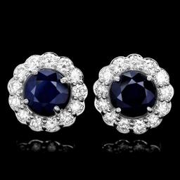 14k Gold 3ct Sapphire 1.15ct Diamond Earrings