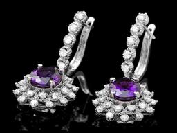 14k Gold 5ct Amethyst 1.95ct Diamond Earrings