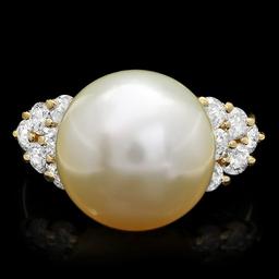 14k Gold 14 X 14mm Pearl 1.15ct Diamond Ring