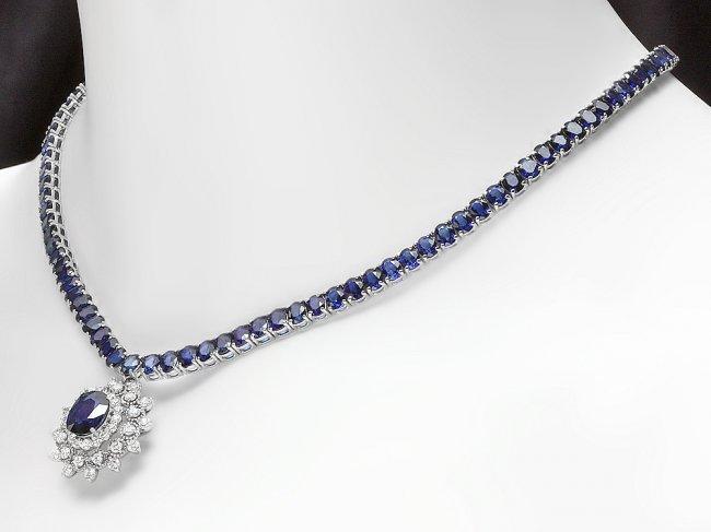 14k Gold 44ct Sapphire 1.70ct Diamond Necklace