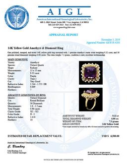 14k Gold 9.32ct Amethyst 0.90ct Diamond Ring