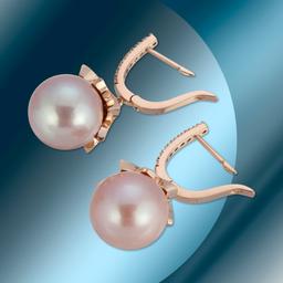 14K Gold 15mm South Sea Pearl & 2.35cts Diamond Earrings