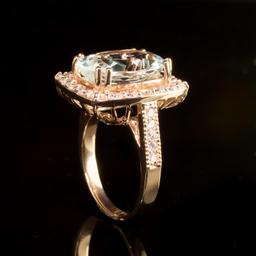 14K Gold 6.50ct Aquamarine 1.41ct Diamond Ring