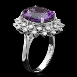 14k Gold 6.30ct Amethyst 0.80ct Diamond Ring