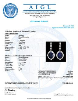 14k Gold 18ct Sapphire 1.80ct Diamond Earrings