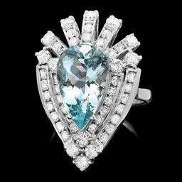 14k Gold 4.60ct Aquamarine 1.80ct Diamond Ring