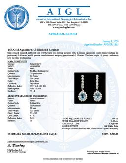 14k 3.00ct Aquamarine 1.35ct Diamond Earrings