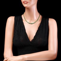 14k Gold 23ct Emerald 1.10ct Diamond Necklace