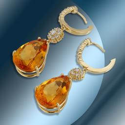 14K Gold 24.04 Citrine & 1.30cts Diamond Earrings