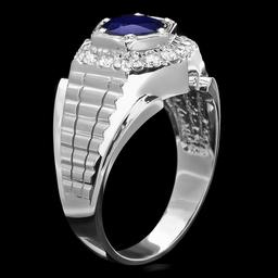 14k Gold 2.00ct Sapphire 0.60ct Diamond Mens Ring