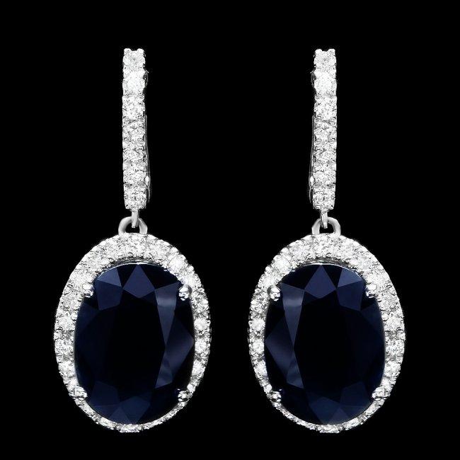 14k Gold 14ct Sapphire 1.50ct Diamond Earrings