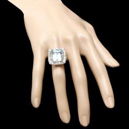 14k Gold 9.50ct Aquamarine 1.90ct Diamond Ring