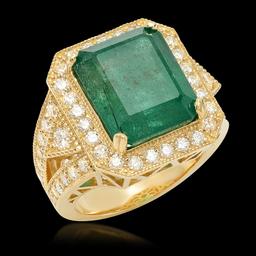 14K Yellow Gold, 8.00cts Emerald, 1.60cts Diamond Ring