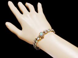 14k Yellow Gold 13ct Opal 0.55ct Diamond Bracelet