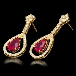 14k Yellow Gold 9.21ct Ruby 2.75ct Diamond Earrings