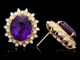 14k Gold 15ct Amethyst 1.3ct Diamond Earrings