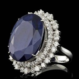 14k Gold 27.00ct Sapphire 2.00ct Diamond Ring