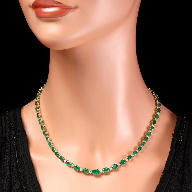 14k Gold 23ct Emerald 1.10ct Diamond Necklace