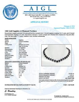 14K Gold 144.55ct Sapphire 4.25ct Diamond Necklace