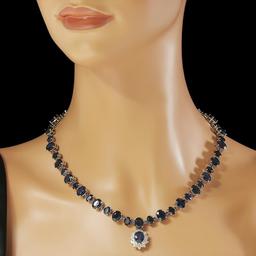 14K Gold 49.50ct Sapphire 1.70ct Diamond Necklace