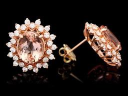 14k Rose 8ct Morganite 1.75ct Diamond Earrings