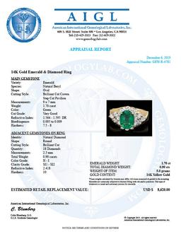 14k Gold 1.70ct Emerald 0.90ct Diamond Ring