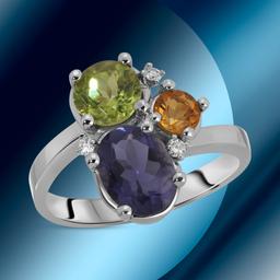 14K Gold 1.20cts Tanzanite, 0.76cts Peridot, 0.30cts Citrine & 0.05cts Diamond Ring