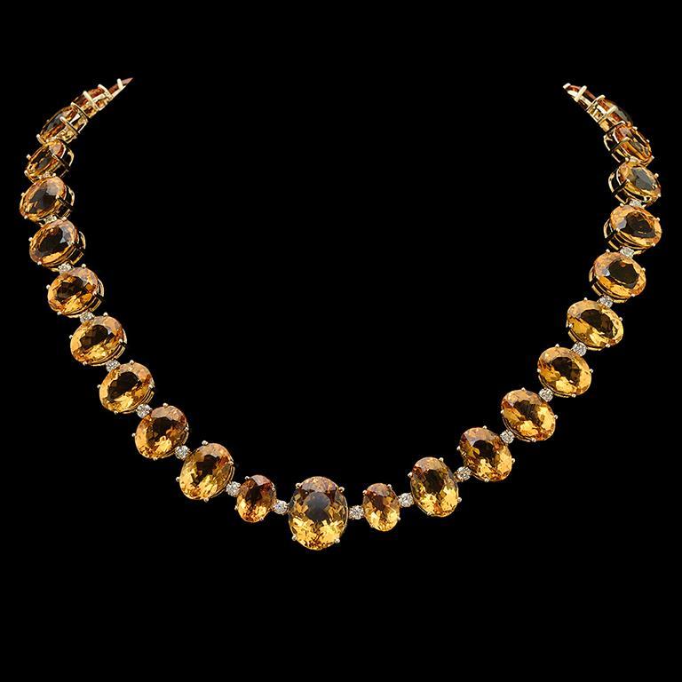 14K Gold 152.53ct Citrine & 4.10ct Diamond Necklace