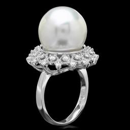 14k Gold 14 X 14mm Pearl 0.60ct Diamond Ring