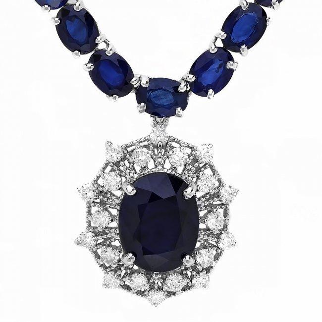 14k Gold 58ct Sapphire 1.15ct Diamond Necklace