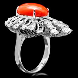 14k White Gold 6.15ct Coral 1.85ct Diamond Ring