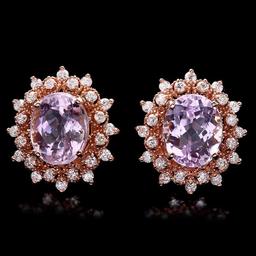 14k Rose 9.00ct Kunzite 1.20ct Diamond Earrings