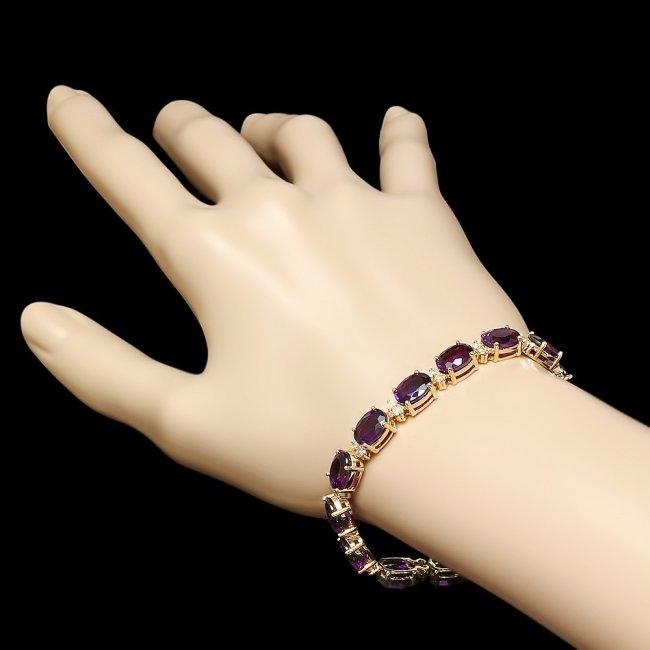 14k Gold 29.00ct Amethyst 1.30ct Diamond Bracelet