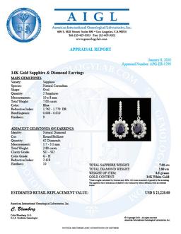 14k Gold 7.00ct Sapphire 2.80ct Diamond Earrings