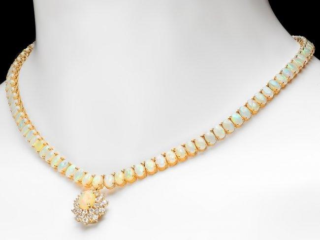 14k Yellow Gold 25ct Opal 1.50ct Diamond Necklace