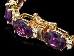 14k Gold 29.00ct Amethyst 1.30ct Diamond Bracelet