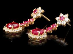 14k Yellow Gold 5ct Ruby 1.60ct Diamond Earrings